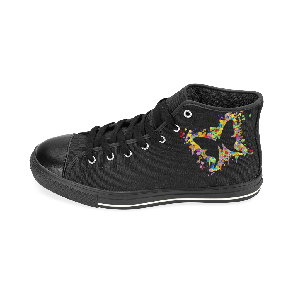 Dancing Butterfly Splash High Top Canvas Women's Shoes/Large Size (Model 017)