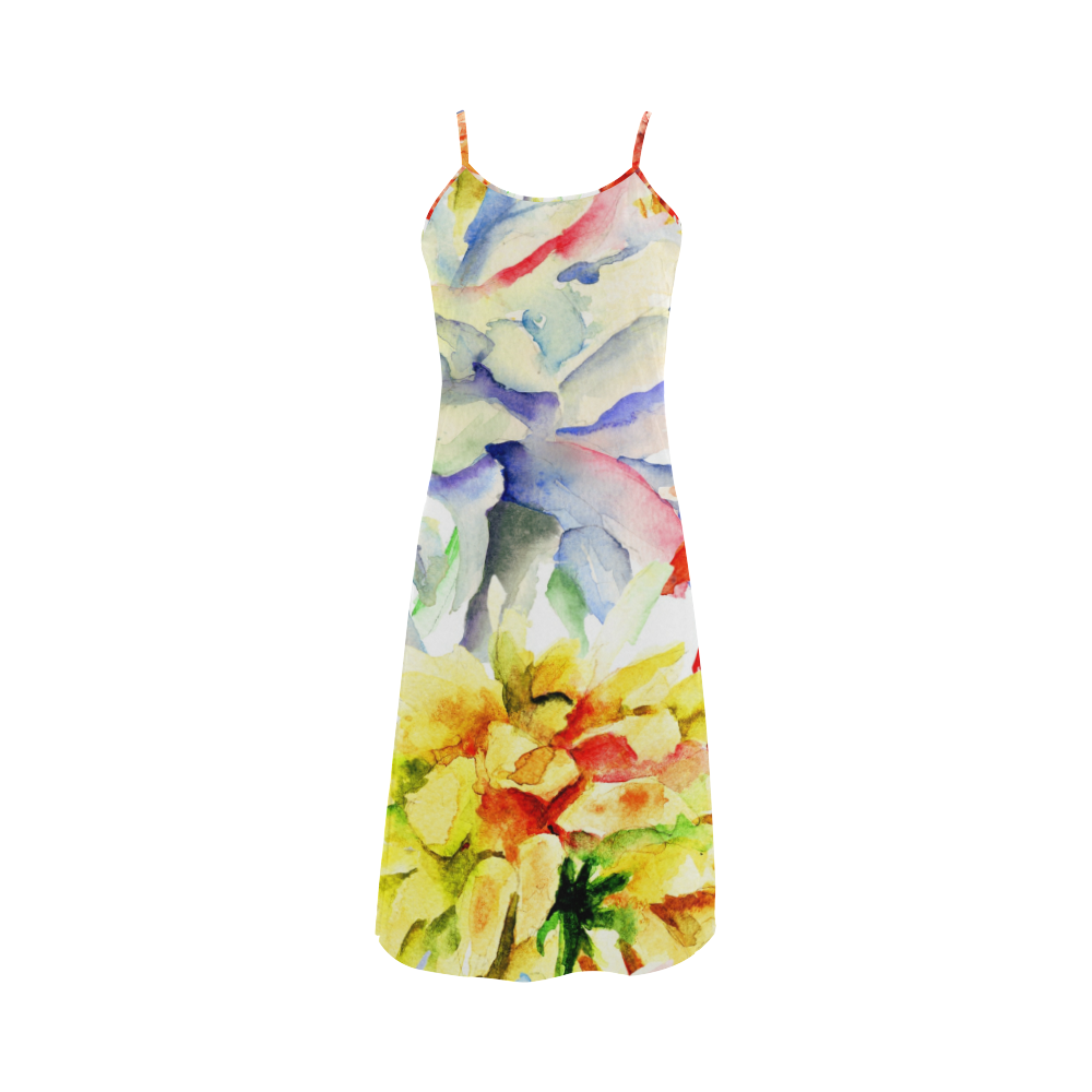 Hand painted watercolor flowers Alcestis Slip Dress (Model D05)