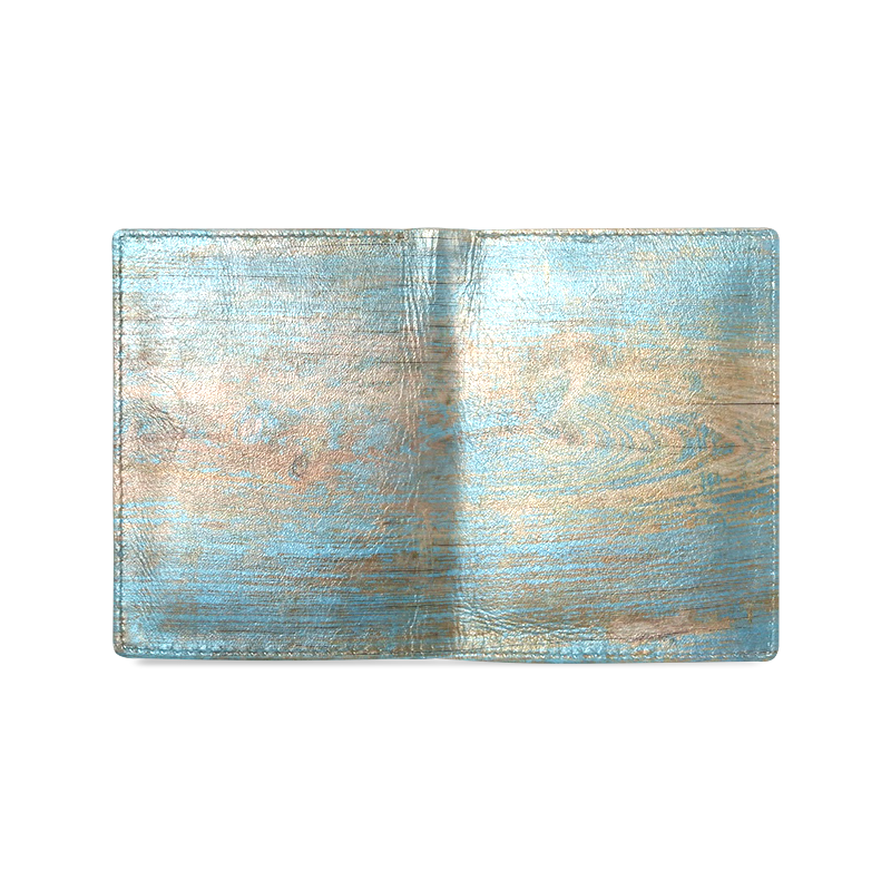 Rustic Wood  Blue Weathered Peeling Paint Men's Leather Wallet (Model 1612)