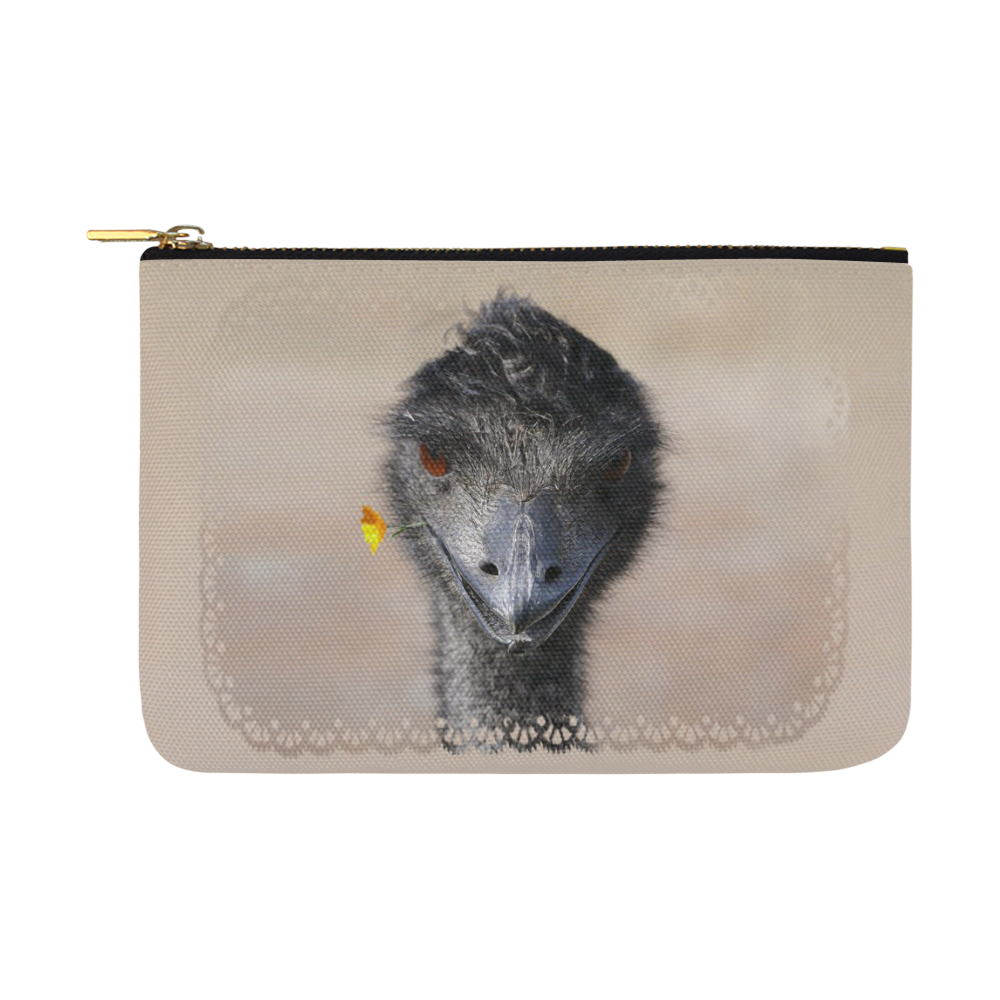Happy Emu with Flower Carry-All Pouch 12.5''x8.5''
