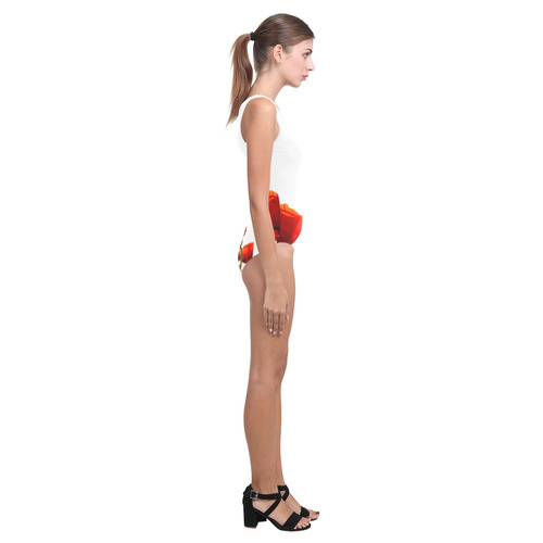Red Poppies Vest One Piece Swimsuit (Model S04)