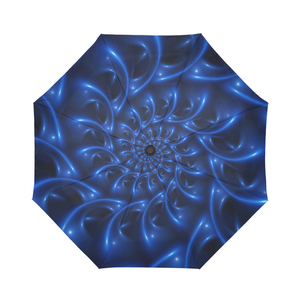 Glossy Blue Spiral Fractal Auto-Foldable Umbrella (Model U04)