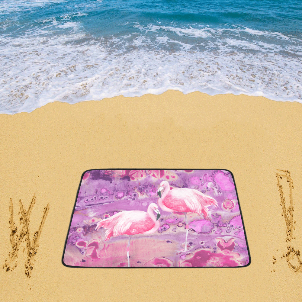 Flamingos Batik Paint Background Pink Violet Beach Mat 78"x 60"