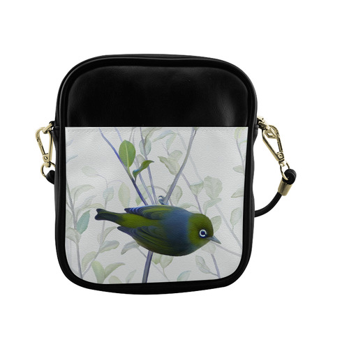 Silvereye, bird in tree, watercolor Sling Bag (Model 1627)