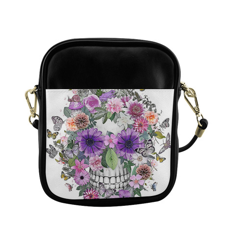 flower skull pink, orange,violett Sling Bag (Model 1627)