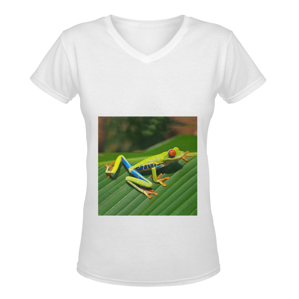 Green Red-Eyed Tree Frog - Tropical Rainforest Animal Women's Deep V-neck T-shirt (Model T19)