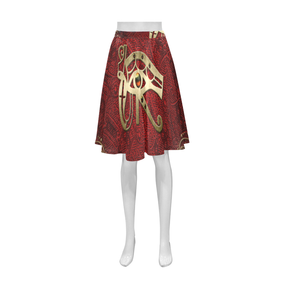 The all seeing eye in gold and red Athena Women's Short Skirt (Model D15)