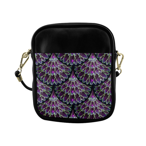 Mosaic flower, purple fish scale pattern Sling Bag (Model 1627)