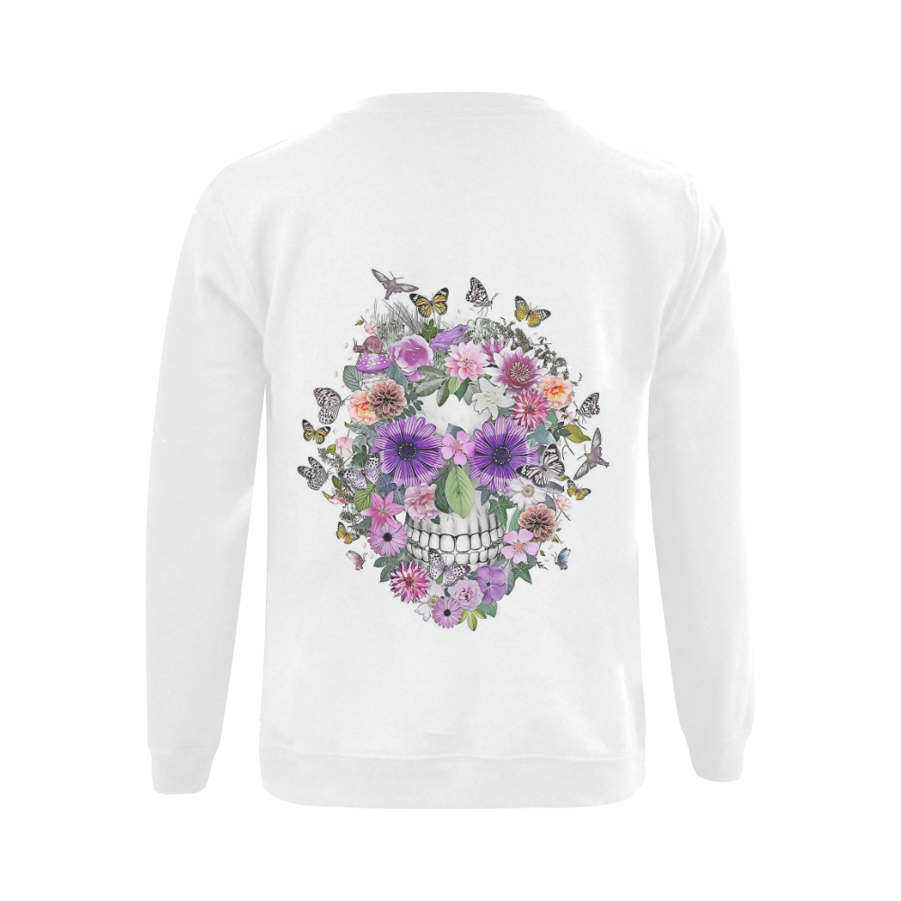 flower skull pink, orange,violett Gildan Crewneck Sweatshirt(NEW) (Model H01)