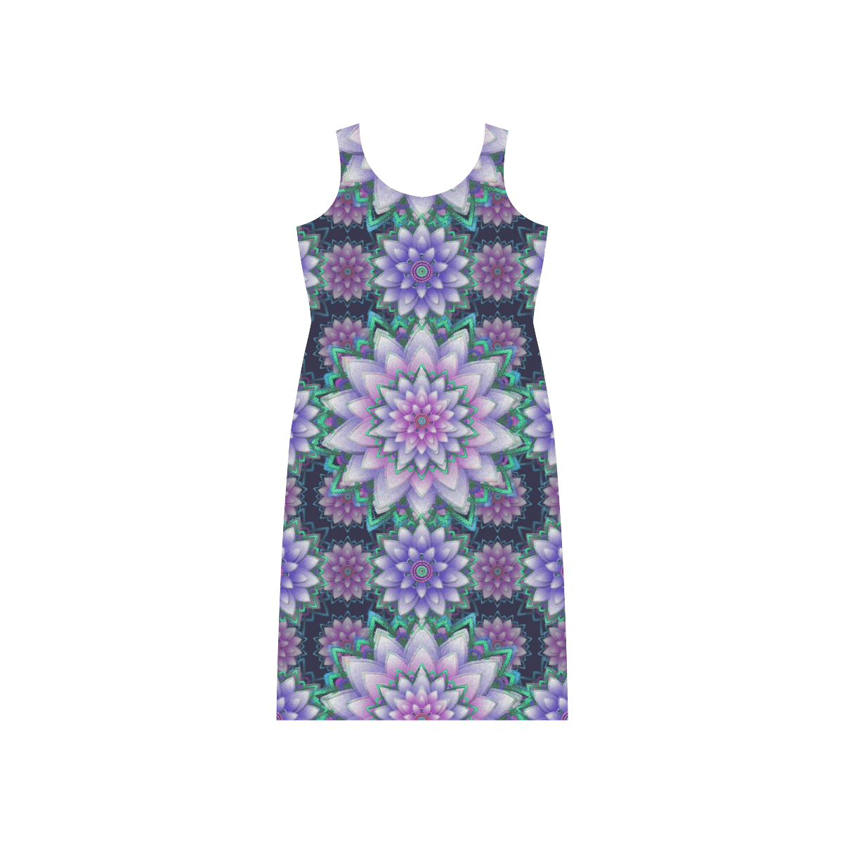 Lotus Flower Ornament - Purple and green Phaedra Sleeveless Open Fork Long Dress (Model D08)