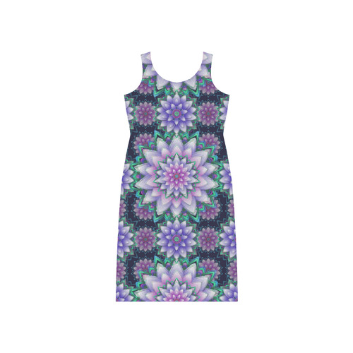 Lotus Flower Ornament - Purple and green Phaedra Sleeveless Open Fork Long Dress (Model D08)