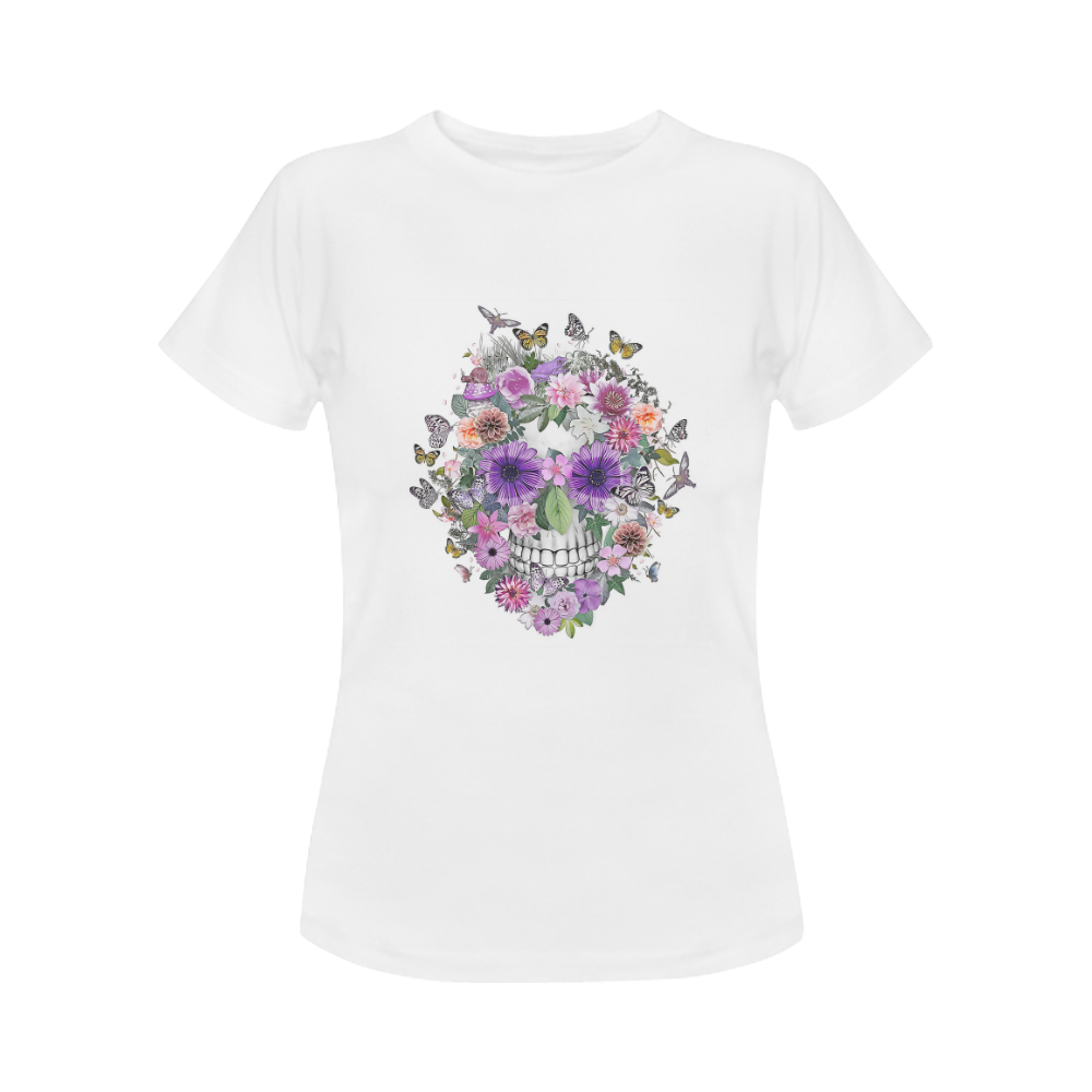 flower skull pink, orange,violett Women's Classic T-Shirt (Model T17）