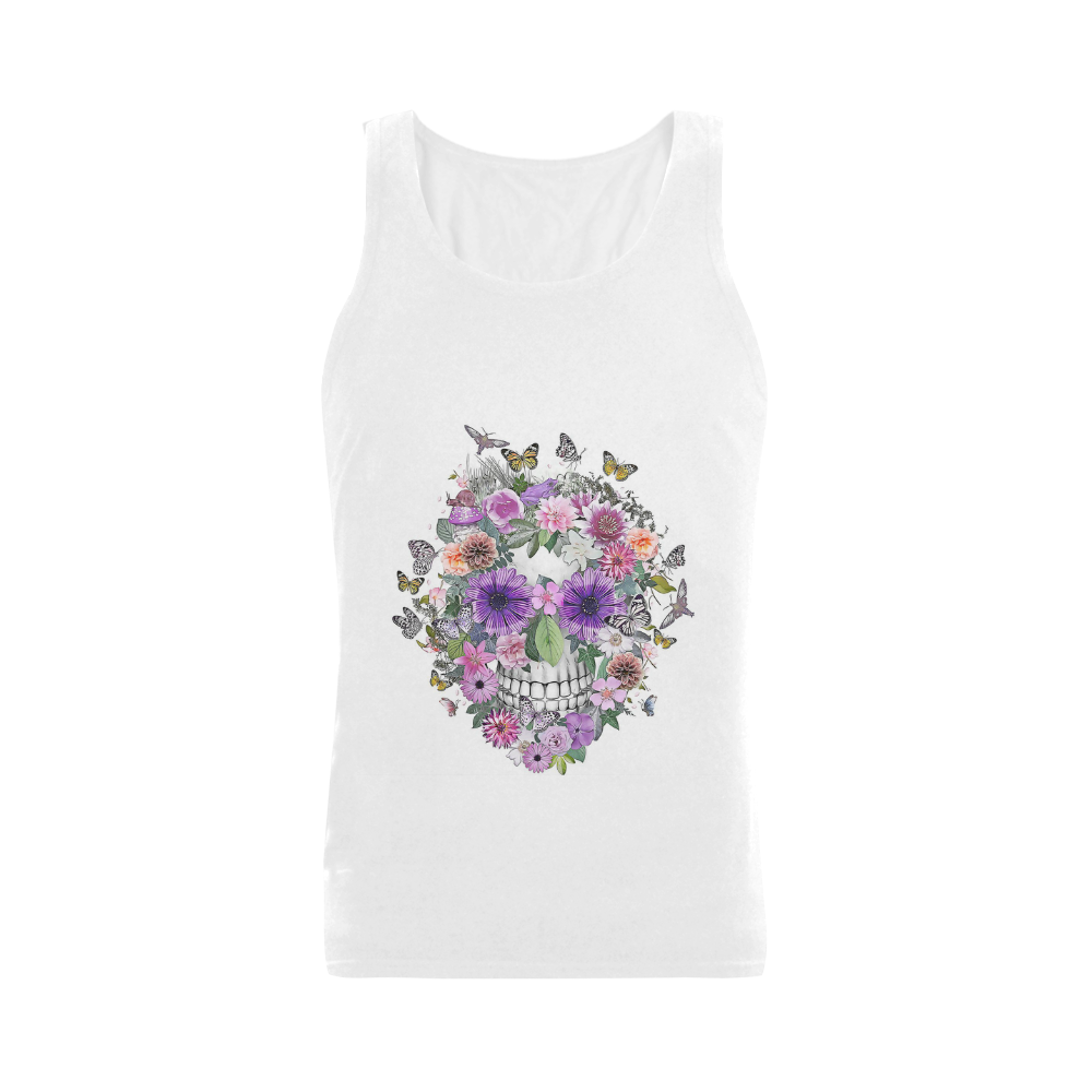 flower skull pink, orange,violett Men's Shoulder-Free Tank Top (Model T33)