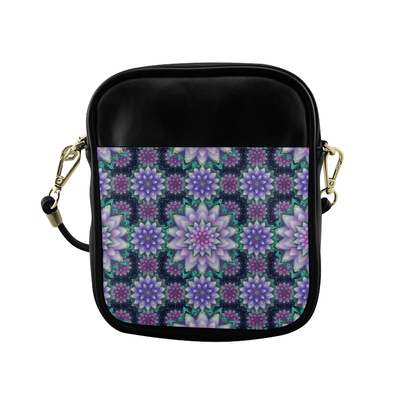 Lotus Flower Ornament - Purple and green Sling Bag (Model 1627)