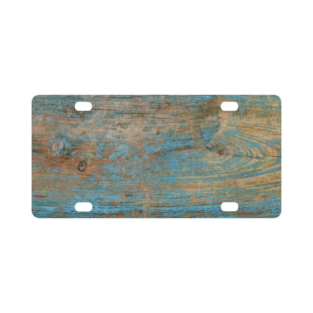 Rustic Wood  Blue Weathered Peeling Paint Classic License Plate