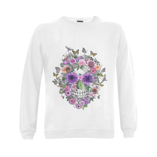 flower skull pink, orange,violett Gildan Crewneck Sweatshirt(NEW) (Model H01)