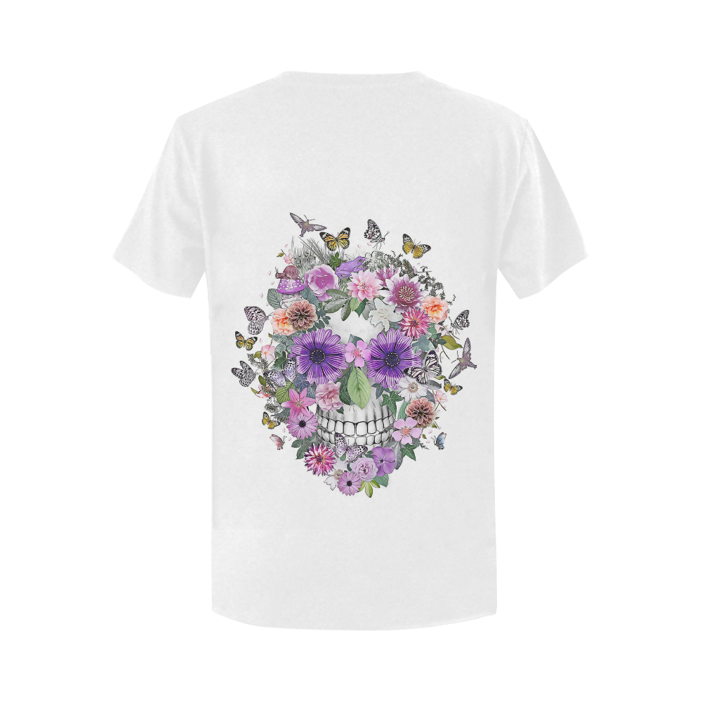 flower skull pink Women's T-Shirt in USA Size (Two Sides Printing)