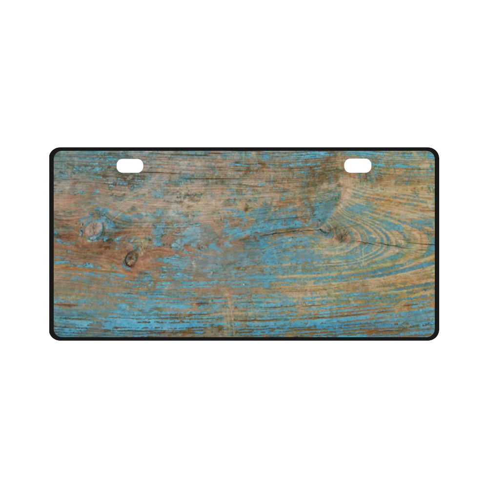 Rustic Wood  Blue Weathered Peeling Paint License Plate