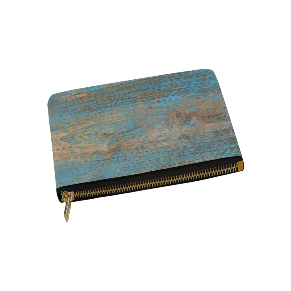 Rustic Wood  Blue Weathered Peeling Paint Carry-All Pouch 9.5''x6''