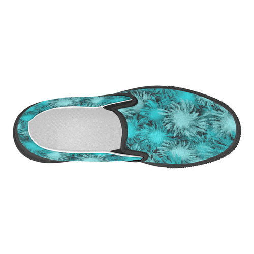 Turquoise frosty flowers Women's Slip-on Canvas Shoes (Model 019)