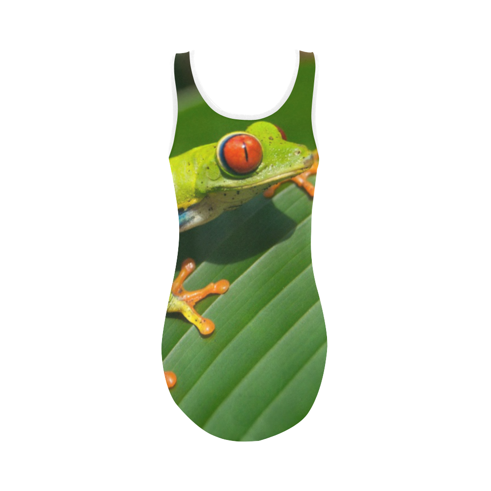 Green Red-Eyed Tree Frog - Tropical Rainforest Animal Vest One Piece Swimsuit (Model S04)