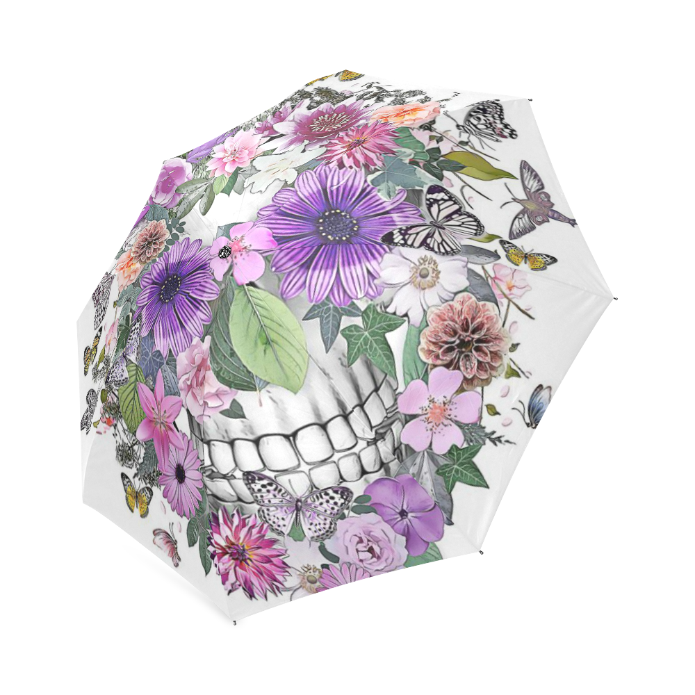 flower skull pink, orange,violett Foldable Umbrella (Model U01)