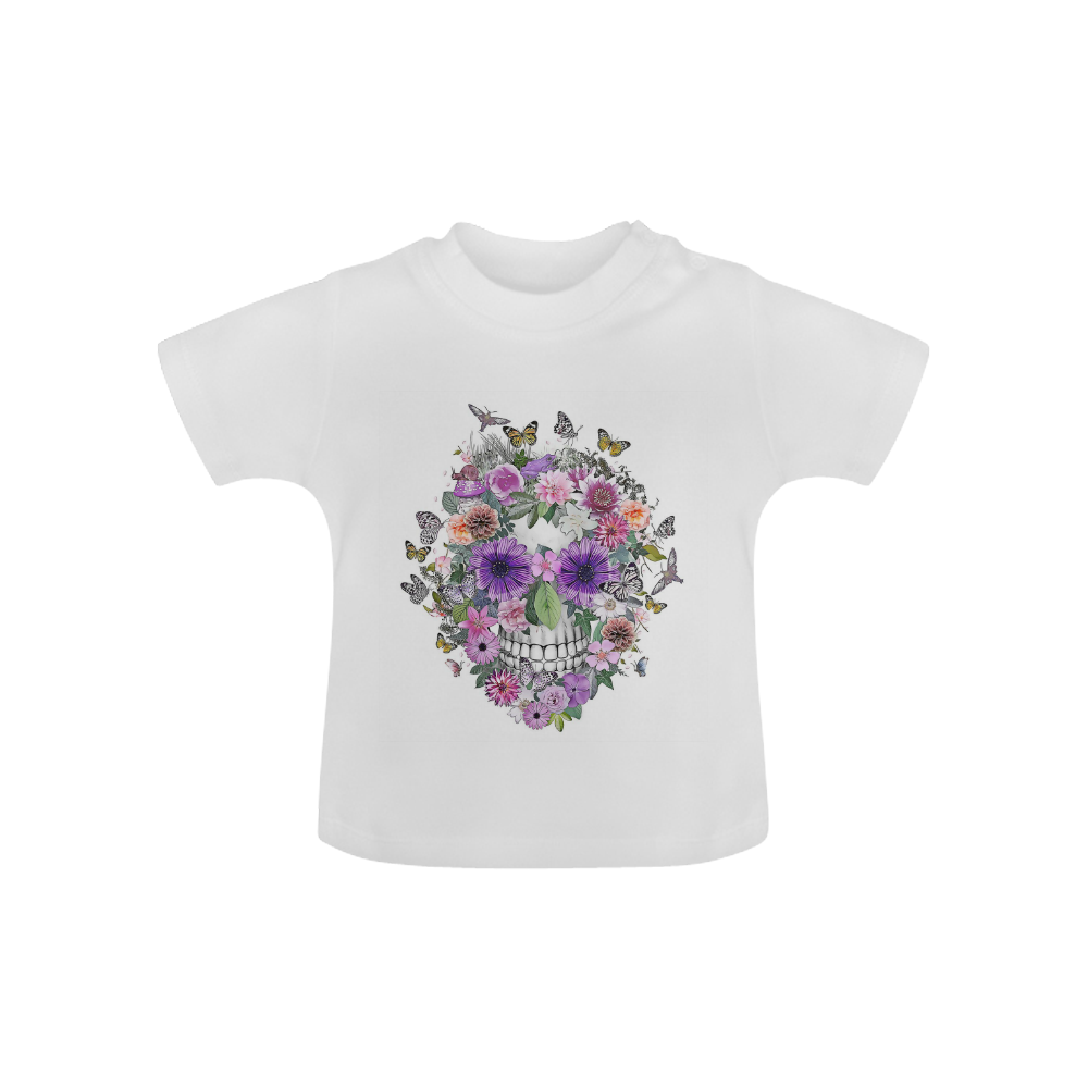 flower skull pink, orange,violett Baby Classic T-Shirt (Model T30)