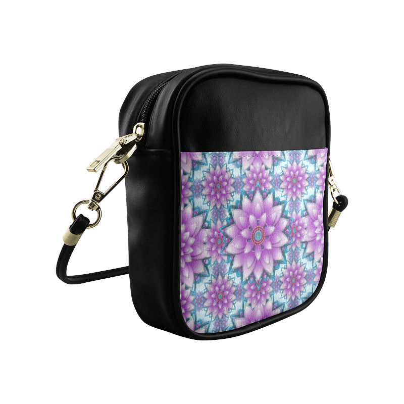 Lotus Flower Pattern - Purple and turquoise Sling Bag (Model 1627)