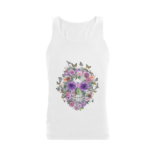 flower skull pink, orange,violett Plus-size Men's Shoulder-Free Tank Top (Model T33)