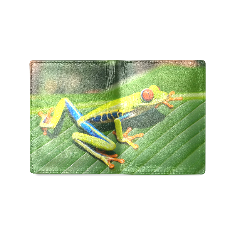 Tropical Rainforest green red-eyed Tree Frog Men's Leather Wallet (Model 1612)