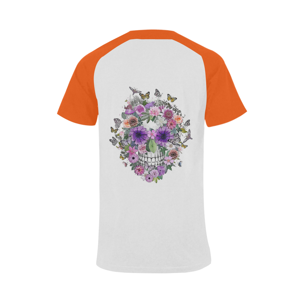 flower skull pink, orange,violett Men's Raglan T-shirt (USA Size) (Model T11)