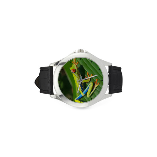 Green Red-Eyed Tree Frog - Tropical Rainforest Animal Women's Classic Leather Strap Watch(Model 203)