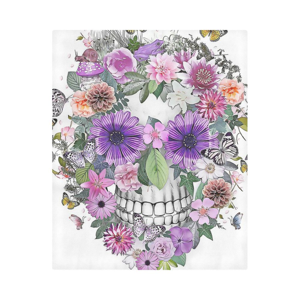 flower skull pink, orange,violett Duvet Cover 86"x70" ( All-over-print)