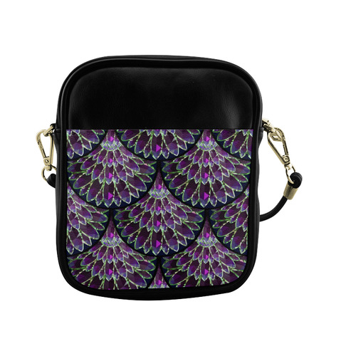 Mosaic flower, purple fish scale pattern Sling Bag (Model 1627)