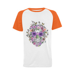 flower skull pink, orange,violett Men's Raglan T-shirt (USA Size) (Model T11)