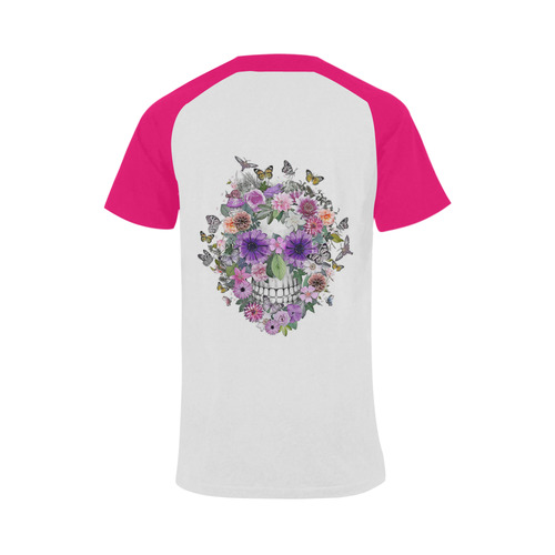 flower skull pink, orange,violett Men's Raglan T-shirt Big Size (USA Size) (Model T11)
