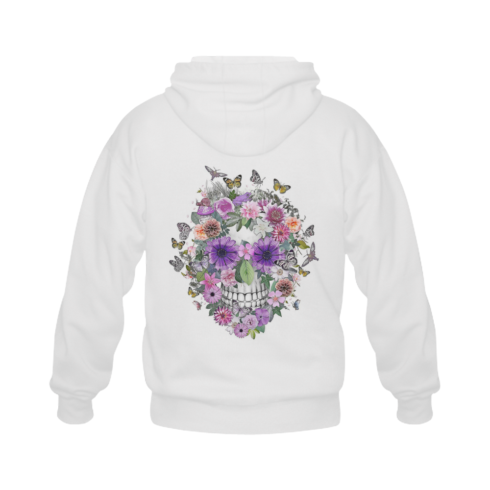flower skull pink, orange,violett Gildan Full Zip Hooded Sweatshirt (Model H02)