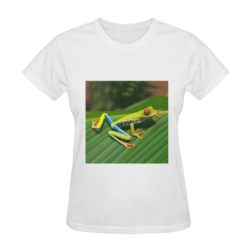 Green Red-Eyed Tree Frog - Tropical Rainforest Animal Sunny Women's T-shirt (Model T05)