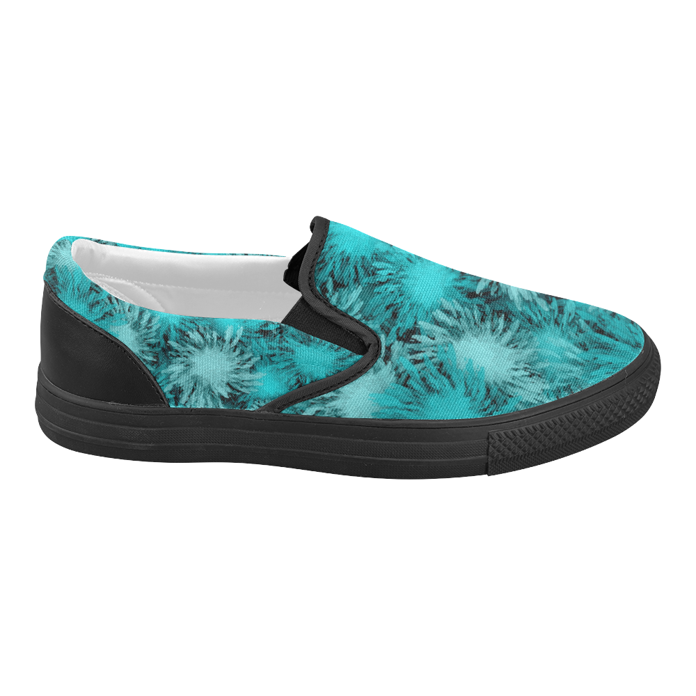 Turquoise frosty flowers Women's Slip-on Canvas Shoes (Model 019)