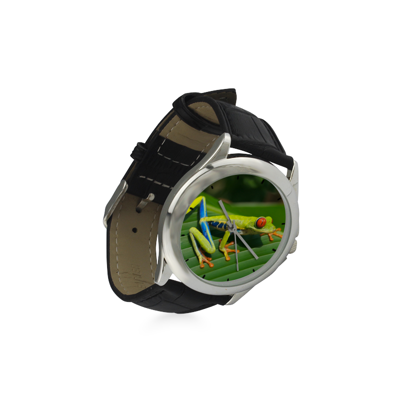 Green Red-Eyed Tree Frog - Tropical Rainforest Animal Women's Classic Leather Strap Watch(Model 203)