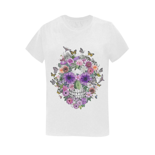flower skull pink Women's T-Shirt in USA Size (Two Sides Printing)