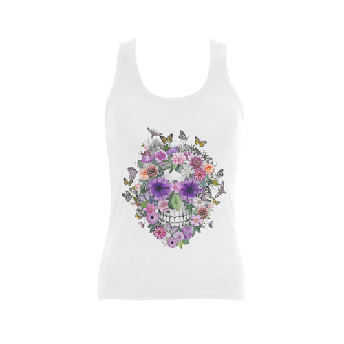 flower skull pink, orange,violett Women's Shoulder-Free Tank Top (Model T35)