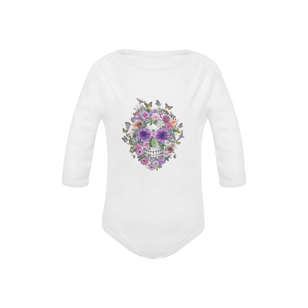 flower skull pink, orange,violett Baby Powder Organic Long Sleeve One Piece (Model T27)