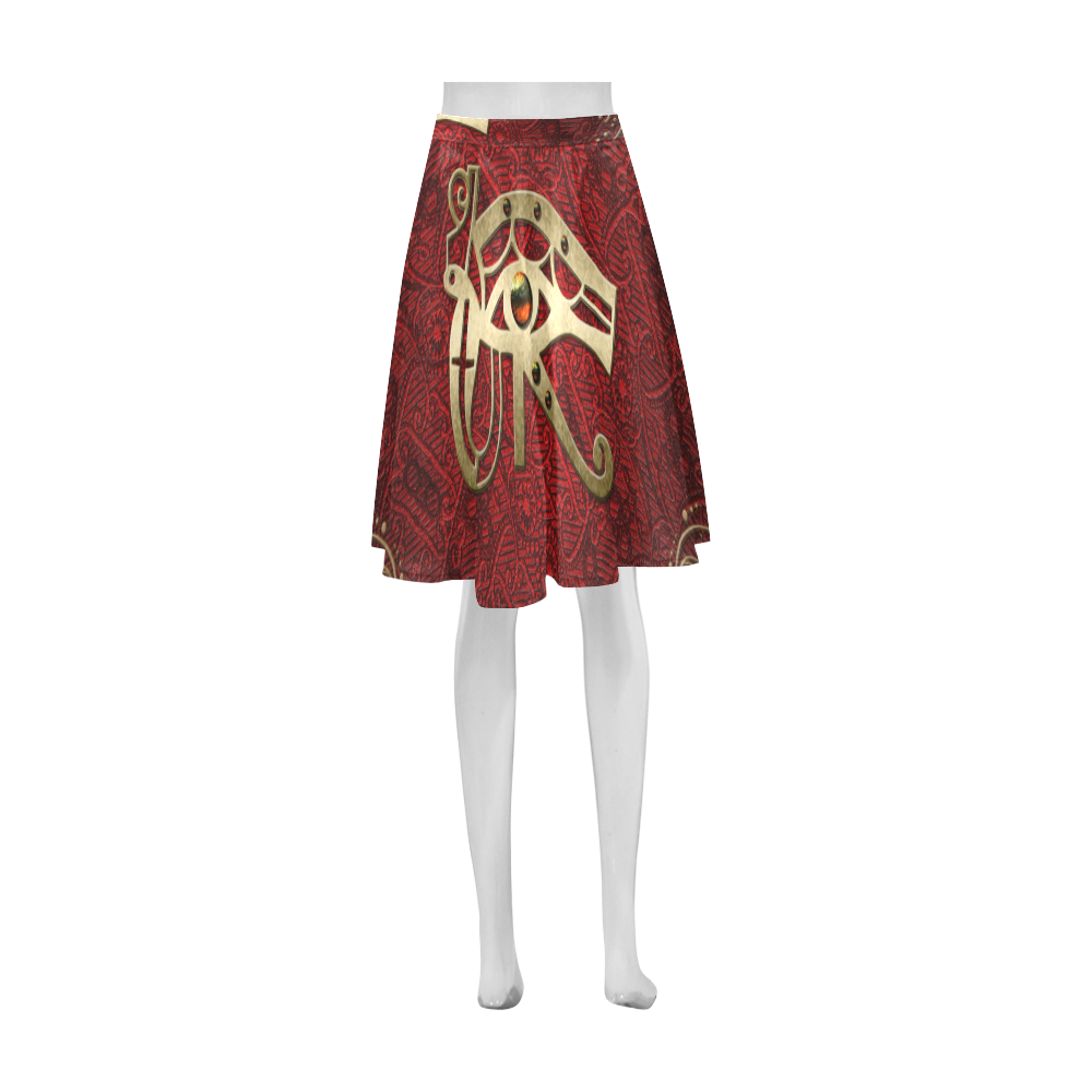 The all seeing eye in gold and red Athena Women's Short Skirt (Model D15)
