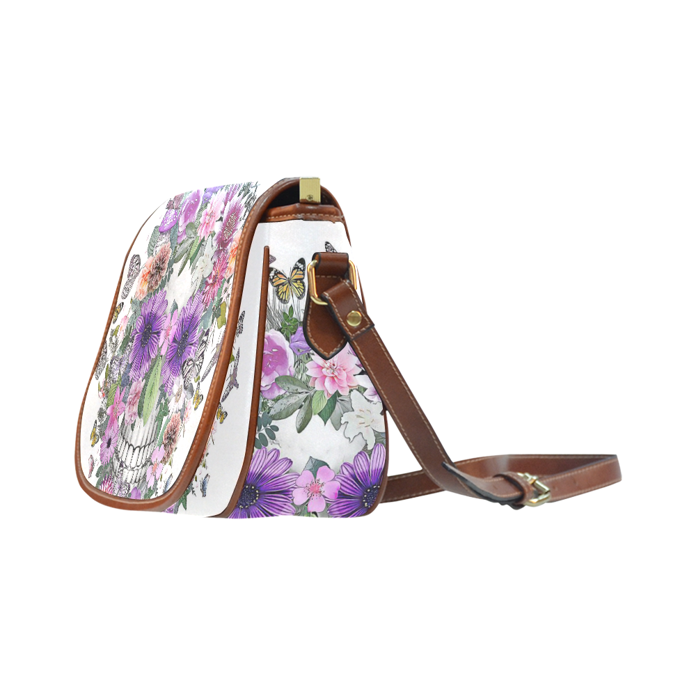 flower skull pink, orange,violett Saddle Bag/Small (Model 1649) Full Customization