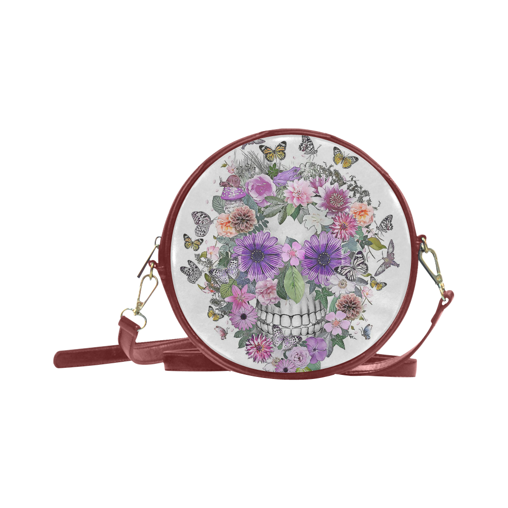 flower skull pink, orange,violett Round Sling Bag (Model 1647)