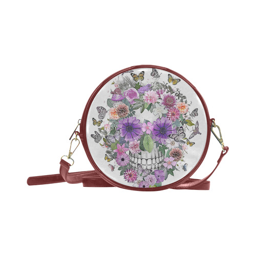 flower skull pink, orange,violett Round Sling Bag (Model 1647)