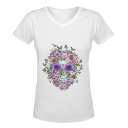flower skull pink, orange,violett Women's Deep V-neck T-shirt (Model T19)