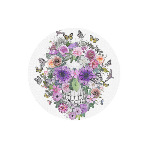flower skull pink, orange,violett Round Mousepad