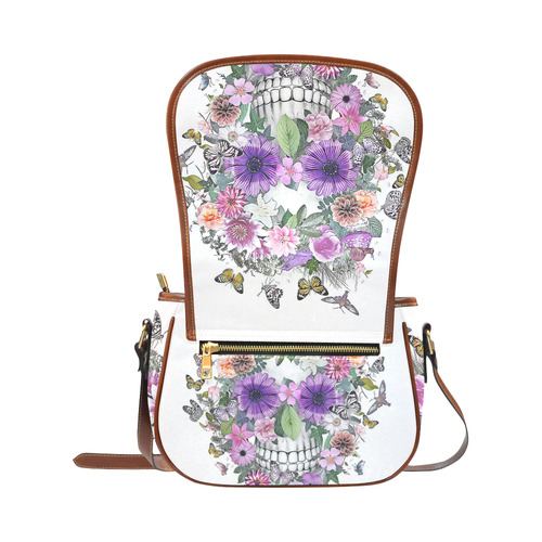 flower skull pink, orange,violett Saddle Bag/Small (Model 1649) Full Customization